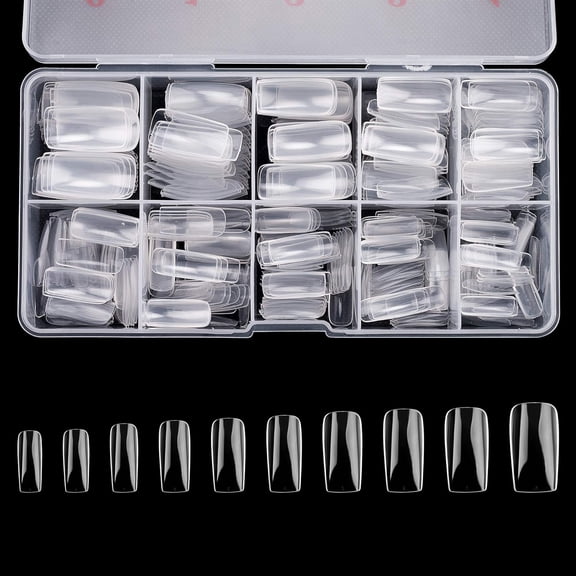 Full Cover Acrylic False Nail Tips, 500PCS Fake Nail Shape Artificial False Nails Tips 10 Sizes with Case for Nail Art Salons and Home DIY
