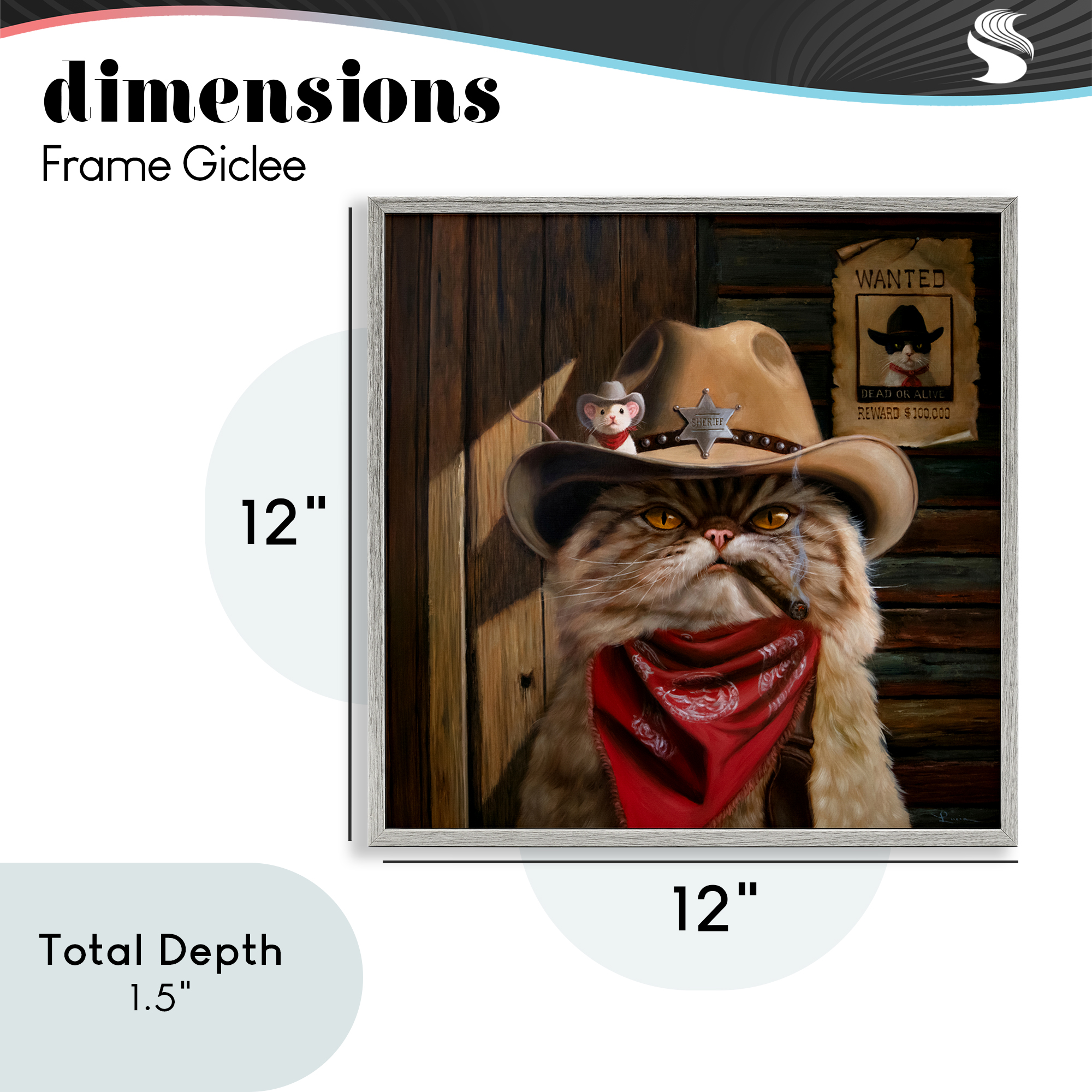 Deputy Purrkins Cat Sheriff Gray Framed Giclee Art, design by Lucia Heffernan