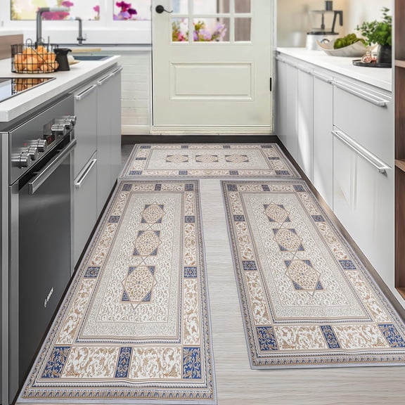 Kitchen Rugs Sets of 3 Boho Kitchen Mat Anti Fatigue Mat Set Non Slip Rubber Mats Kitchen Runner Rugs Waterproof and Washable Farmhouse Area Rug for Hallway Laundry Room Hallway Holiday Decor