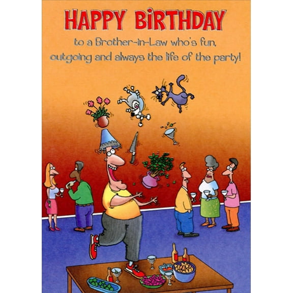 Designer Greetings Man Juggling Dog, Cat, Flowers Funny / Humorous Birthday Card for Brother-in-Law