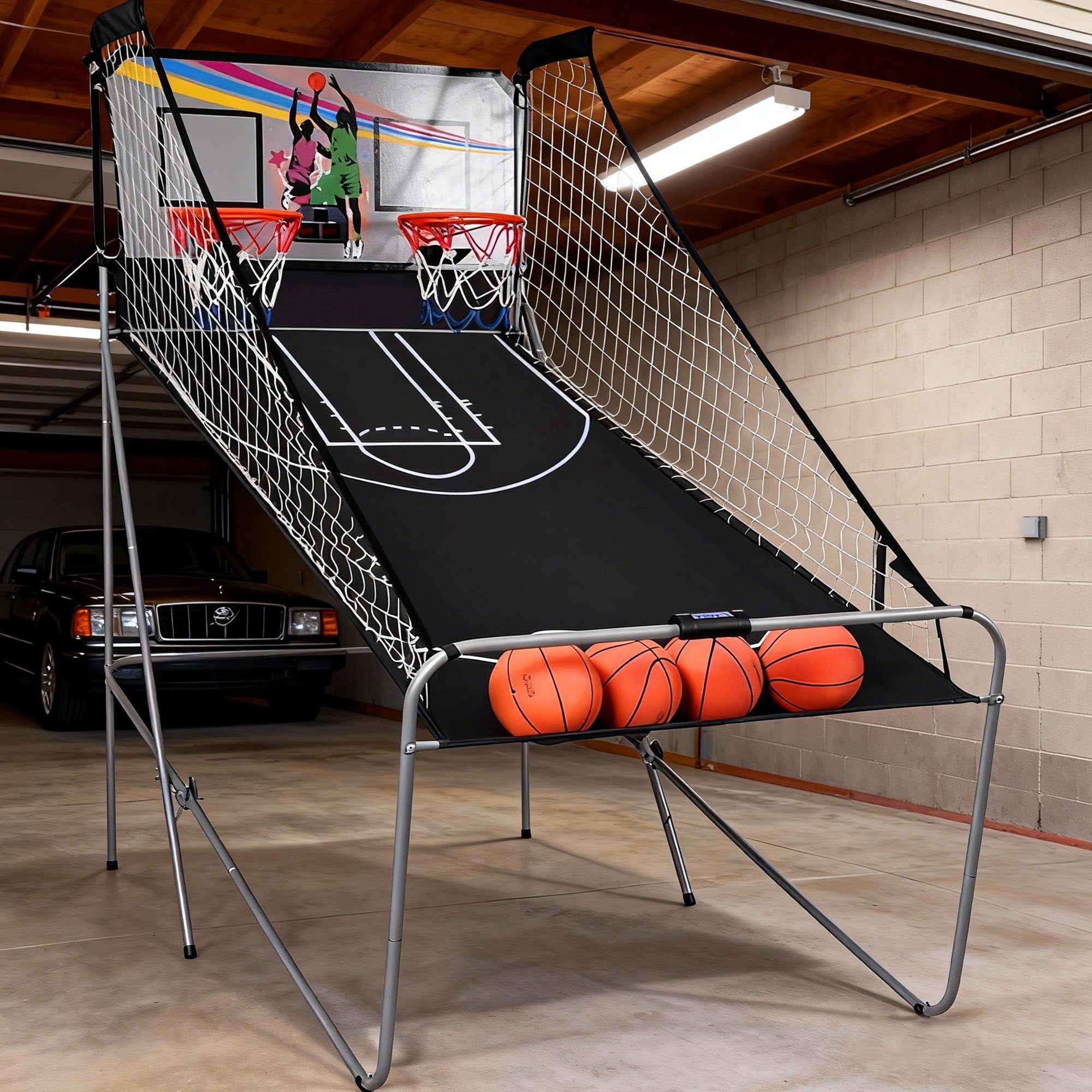 EZ-Fold Arcade Basketball Game, 84 inch Indoor, Steel Frame, Black