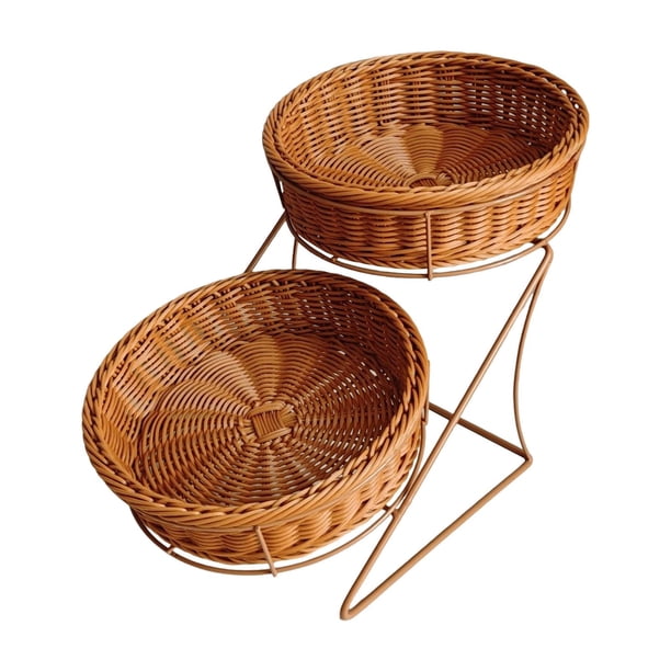 Cesta de Almacenamiento Dos Niveles Recipiente Decorativo Multifuncional para Frutas Verduras Pan con Base Tejida Adecuado para Fiestas Regalo Casa 40cmx25cmx21cm