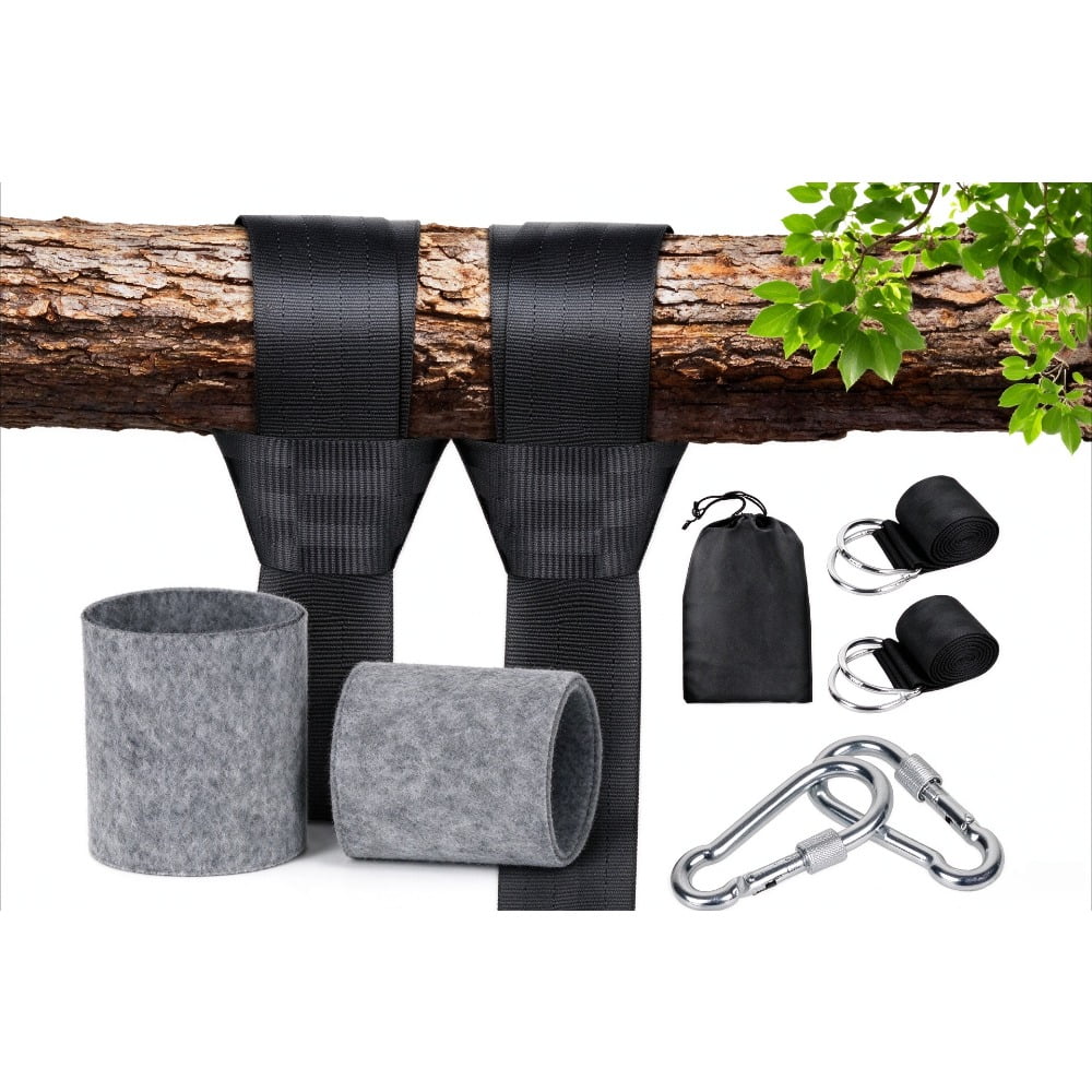 Tree Swing Straps Kit Heavy Duty 2200LBS 5FT Tree Straps with Lock Carabiners Tree Protector Sleeves & Carry Pouch Swing Set Accessories for Tree Swing Zip Line