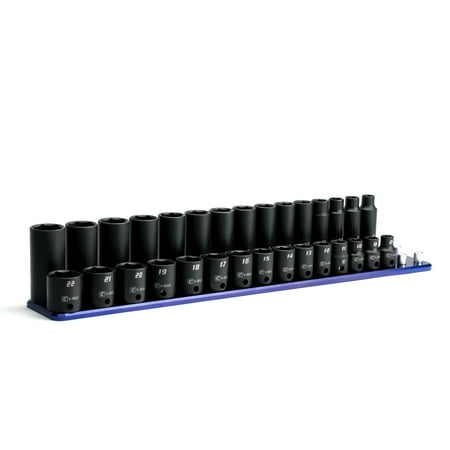 

Capri Tools 3/8 in. Drive Shallow and Deep Impact Socket Set Metric 8 to 22 mm 30-Piece with Billet Aluminium Socket Rail
