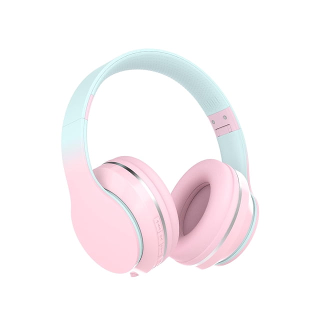 Auriculares Bluetooth para niños YOYOTUNE para colocar sobre las orejas con micrófono 10H, color rosa