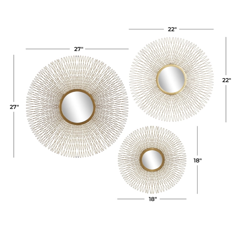3-Pack Gold Circle Mirrors Wall Decor - 14 Inch Iron Frame, Modern Hanging Mirrors For Bedroom