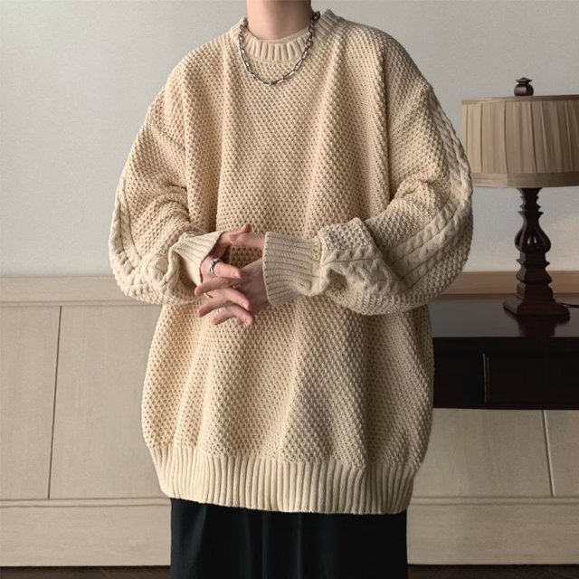 Suéter de otoño e invierno para hombre, estilo perezoso, suéter de punto holgado retro, chaqueta gruesa de invierno de alta calidad con aguja gruesa