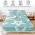 thumbnail image 5 of King Size Fitted Sheet Set - Coastal Starfish 3 Piece Bedding Sets 16" Deep Pocket Fitted Sheet with 2 Pillowcases, Seafoam Blue Nautical Vintage Marine Life Brushed Microfiber Hotel Bed Sheets, 5 of 9