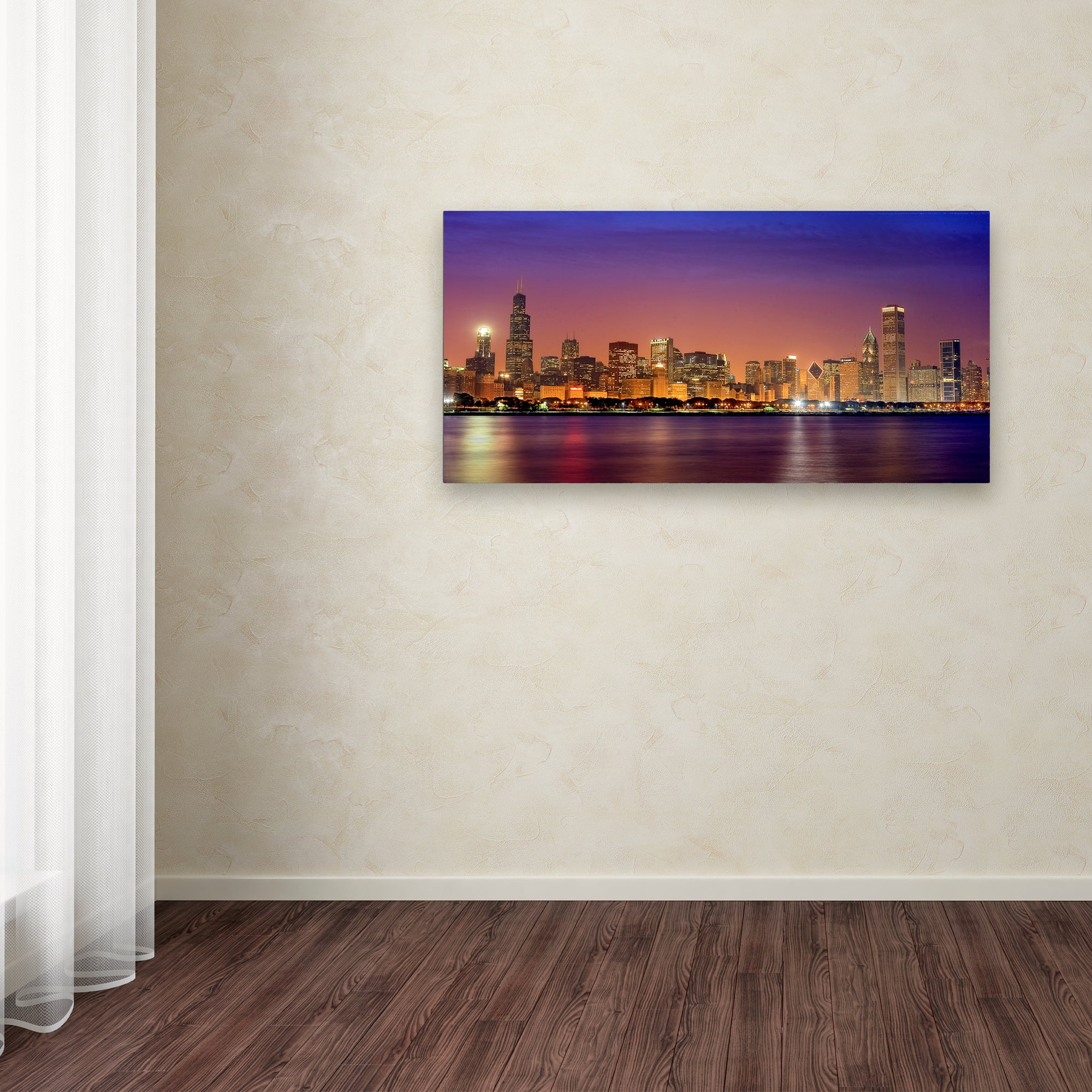 Trademark Fine Art Mike Jones Photo Chicago Dusk full skyline Canvas Wall Art - 12x24