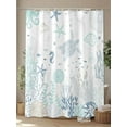thumbnail image 4 of Green Coastal Ocean Shower Curtain, Coral Sea Lifes Bathroom Decor Curtains Set with Hooks, White Blue Waterproof Fabric Home Accessories， 72 X 78 Inch Long, 4 of 6
