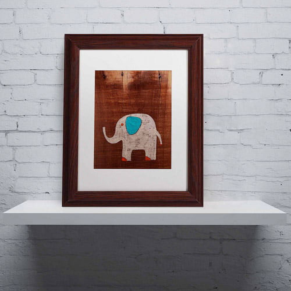 Trademark Fine Art "Elephant on Wood" Canvas Art by Nicole Dietz, White Matte/Wood Frame