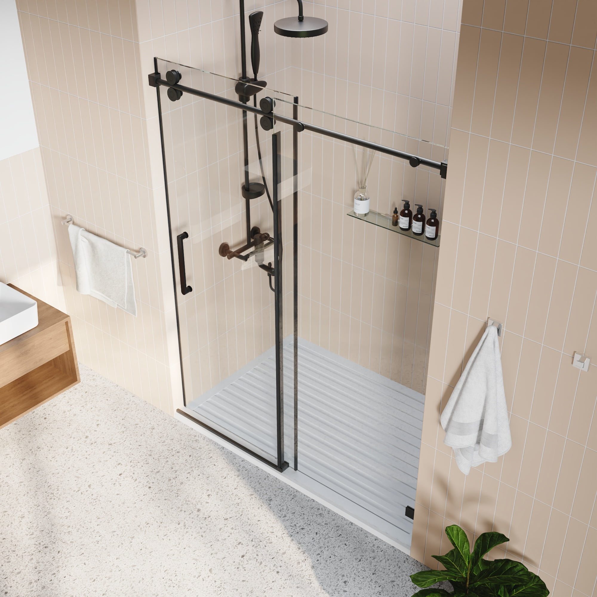 DV-1SD057 Concord 56" - 60" W x 76" H Single Sliding Frameless Shower Door with 10mm Tempered Glass, Stainless Steel Accessories
