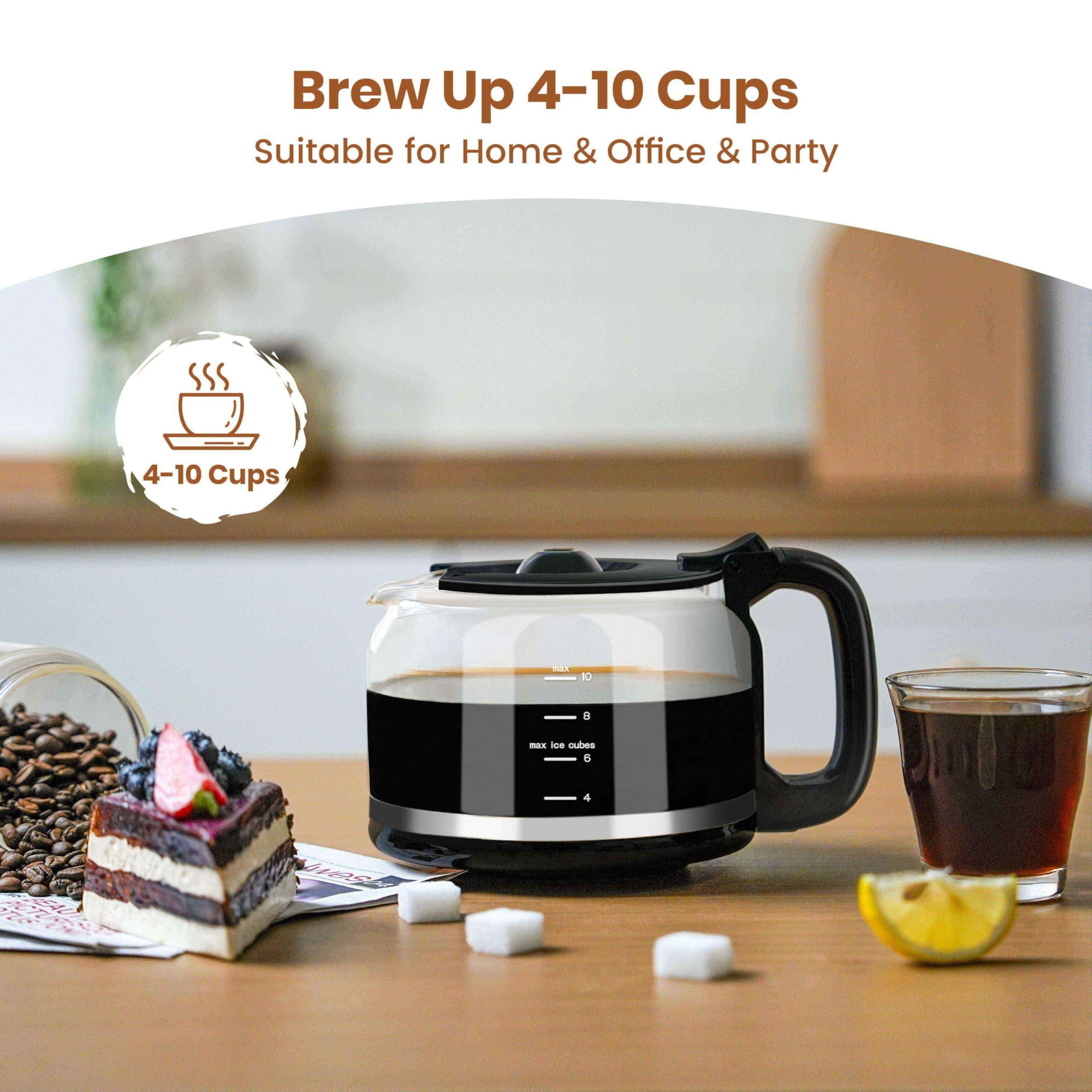 Gevi 10 Cup Drip Coffee Maker With Built-in Burr Grinder Programmable Touch Screen 4 Hour Keep Warm Permanent Filter Home Office