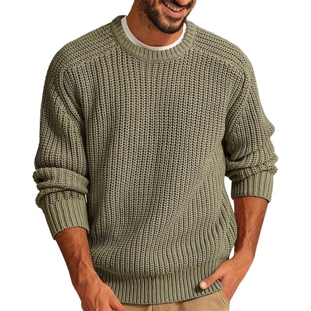 Chandail en Molleton Col Rond Brossé Automne Hiver pour Hommes - Chemise de Base Sans Capuche à Manches Longues, Haut Doux Décontracté pour Superposition