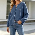 thumbnail image 5 of VSSSJ Women's Button Down Knit Cardigan Round Neck Loose Solid Long Sleeve Sweater Jacket Outerwear Casual Fall Winter Outfits Blue L, 5 of 7