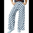 thumbnail image 1 of Pantalones Casuales A Cuadros para Mujer, Cintura Elástica, Cómodos, Holgados, de Pierna y con Bolsillos Azul Mar M, 1 of 7