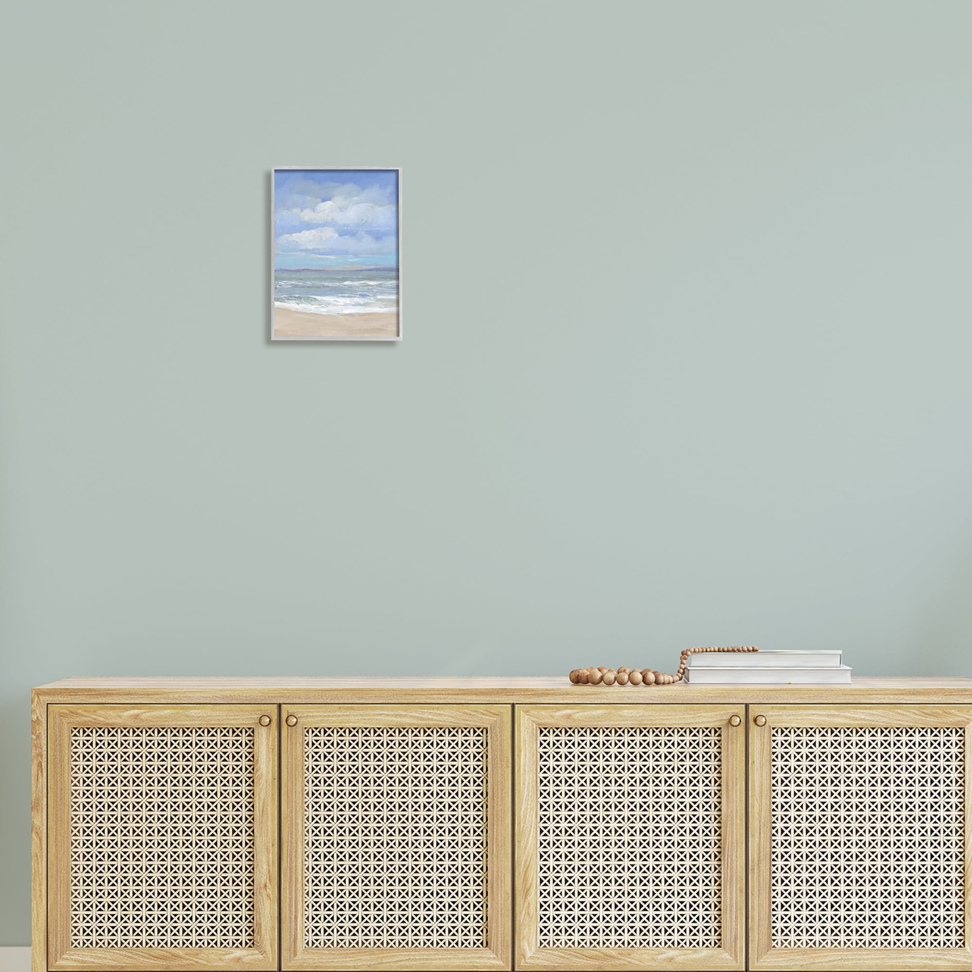 Stupell Cloudy Ocean Bay Shoreline Landscape Painting Gray Framed Art Print Wall Art