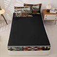 thumbnail image 4 of Manfei Woodland Deer Zipper Twin Comforter Sets with Fitted Sheet and 2 Pillowcases,Patchwork Geometric Grid Zipper Bedding Set,Brown,Black Reversible,4pcs, 4 of 8