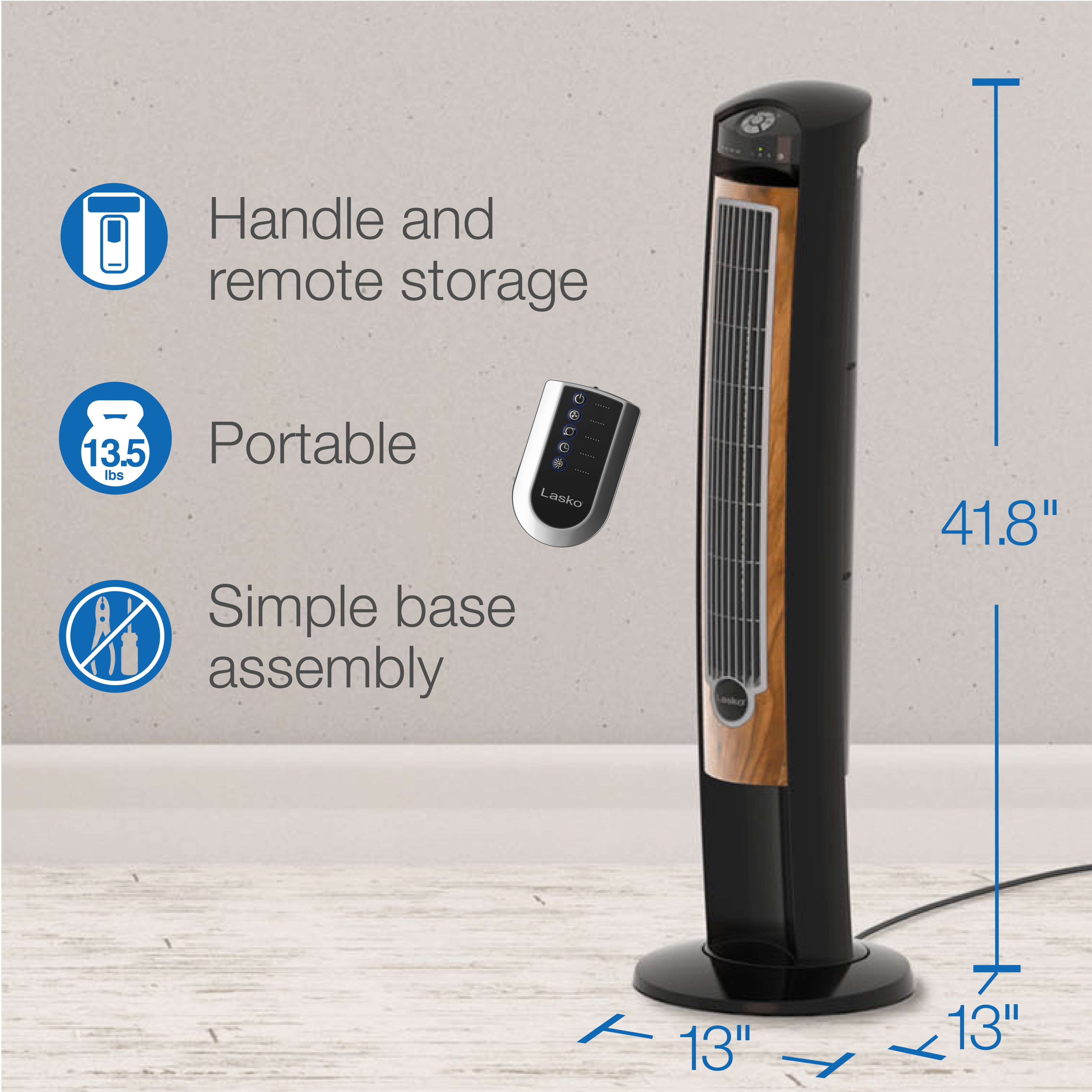 Lasko 42 Wind Curve Tower Fan with Sleep Mode and Remote, T42050,  Black/Brown, 13”L - Walmart.com