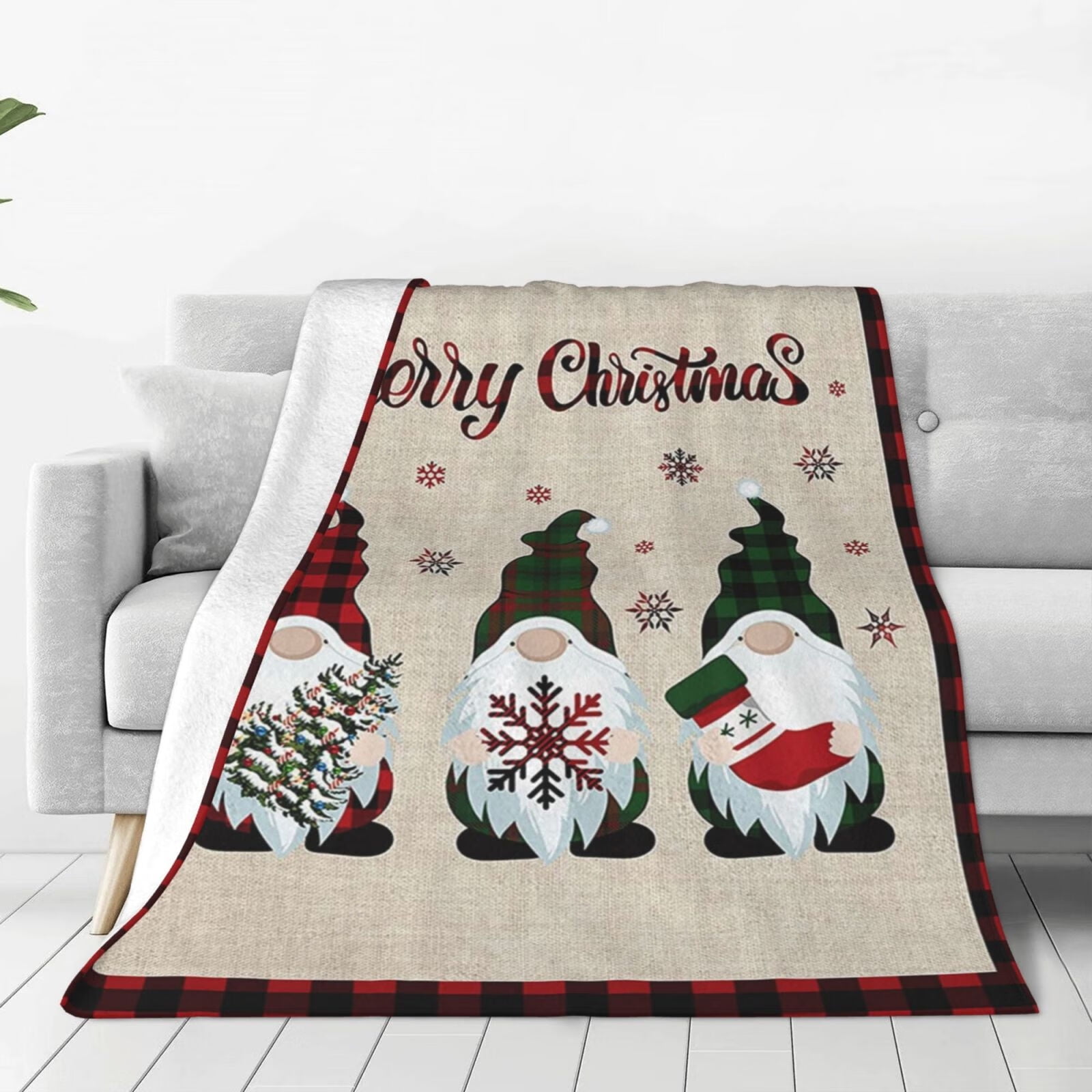 Christmas Throw Blanket Flannel Blanket, Xmas Gnome on The Wood Board