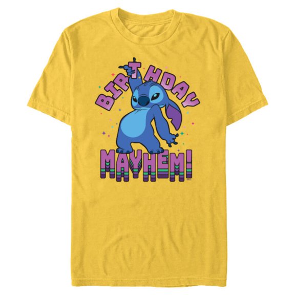 Disney Lilo & Stitch Disco Dance Birthday Mayhem! - Short Sleeve Blended T-Shirt for Adults - Customized-Yellow