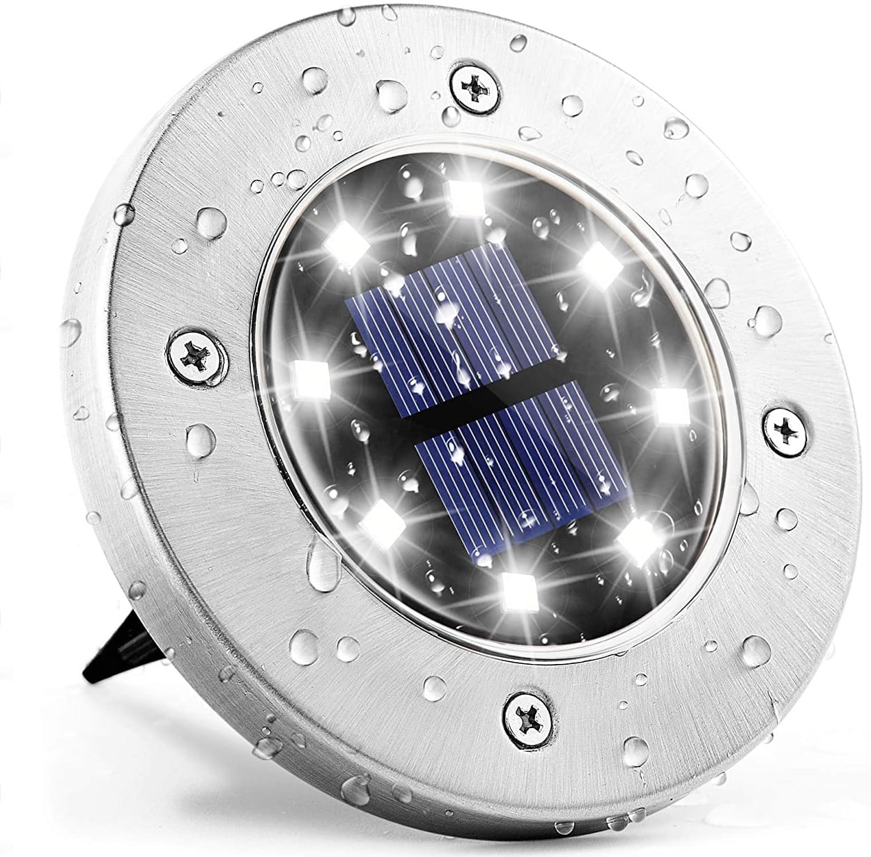 UGTPD Solar Ground Lights, 8-LED Outdoor Solar Disk Lights, Waterproof In-Ground Lights, Landscape Lights for Pathway, Yard, Deck, Patio, Walkway, 1 Packs