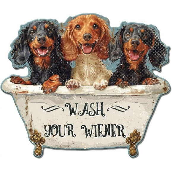 Funny Dachshund Dogs Metal Tin Sign "Wash Your Wiener" Vintage Tin Sign Wall Decor for Bathroom Washroom Toilet Restroom Home Bar Club Man Cave