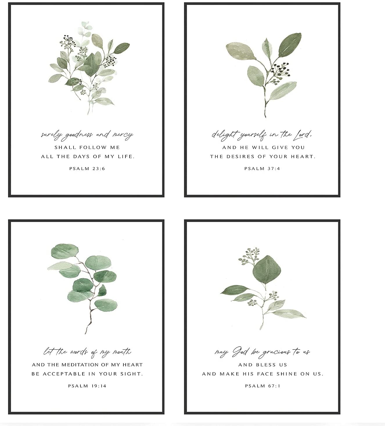 Psalms Scripture Wall Art & Christian Posters, Biblical Wall Decor - Set of 4 (8x10