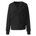 thumbnail image 2 of ManxiVoo Oversized V Neck Pocket Hoodie Women's Long Sleeve Sweatshirt Cozy Pullover for Spring and Fall L Size Black, 2 of 4