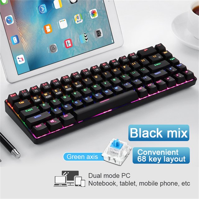 EGNMCR Mouse, Gaming Mouse Mechanical Keyboard 68-Key Multi Device 3 Mode Wireless Wired Keyboard Key board