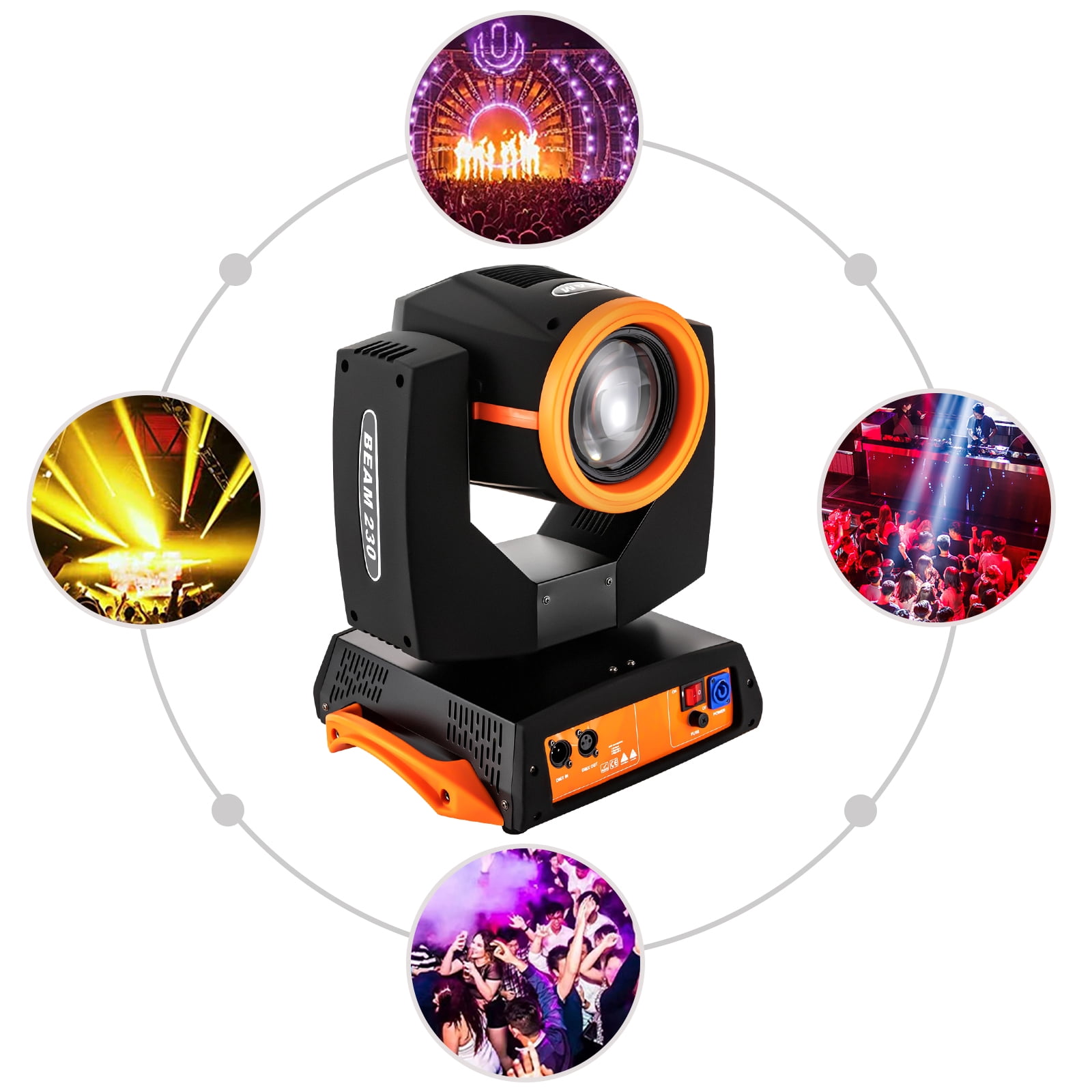 1* Moving Head Stage Light, Black& Orange, Suitable for Banquet Halls, Discotheques, Christmas, Birthday Parties, Clubs, Voltage: AC110-245V 50/60HZ