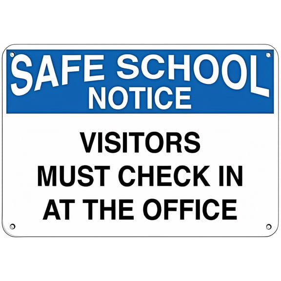 Warning Safe School Notice Visitors Must Check in at The Office Sign - 8"x12" Aluminum Metal Tin Sign, Business Safety Marker