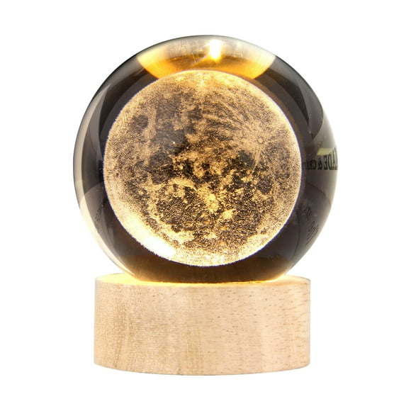 Zootealy Illuminated Wooden Base Crystal Ball Night Light - Solar System Galaxy Moon Desk Ornament Gift: Enhance your space with this unique warm glow wooden base crystal ball night light featuring