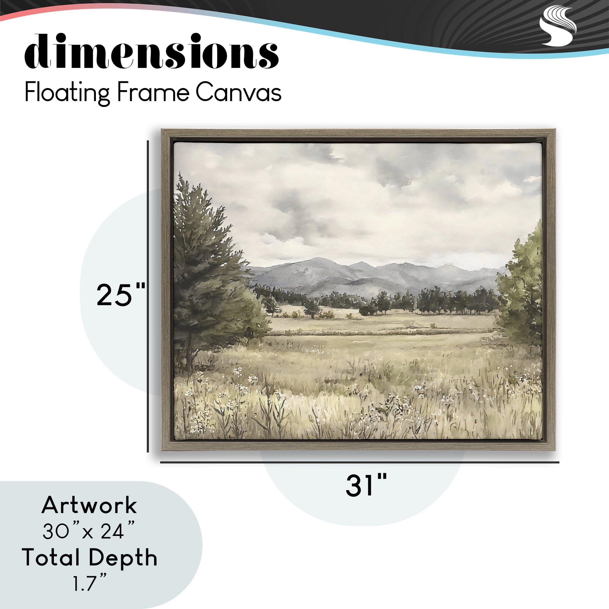 Stupell Industries Muted Mountain Meadow Brown Framed Floater Canvas Wall Art, design by Riley B