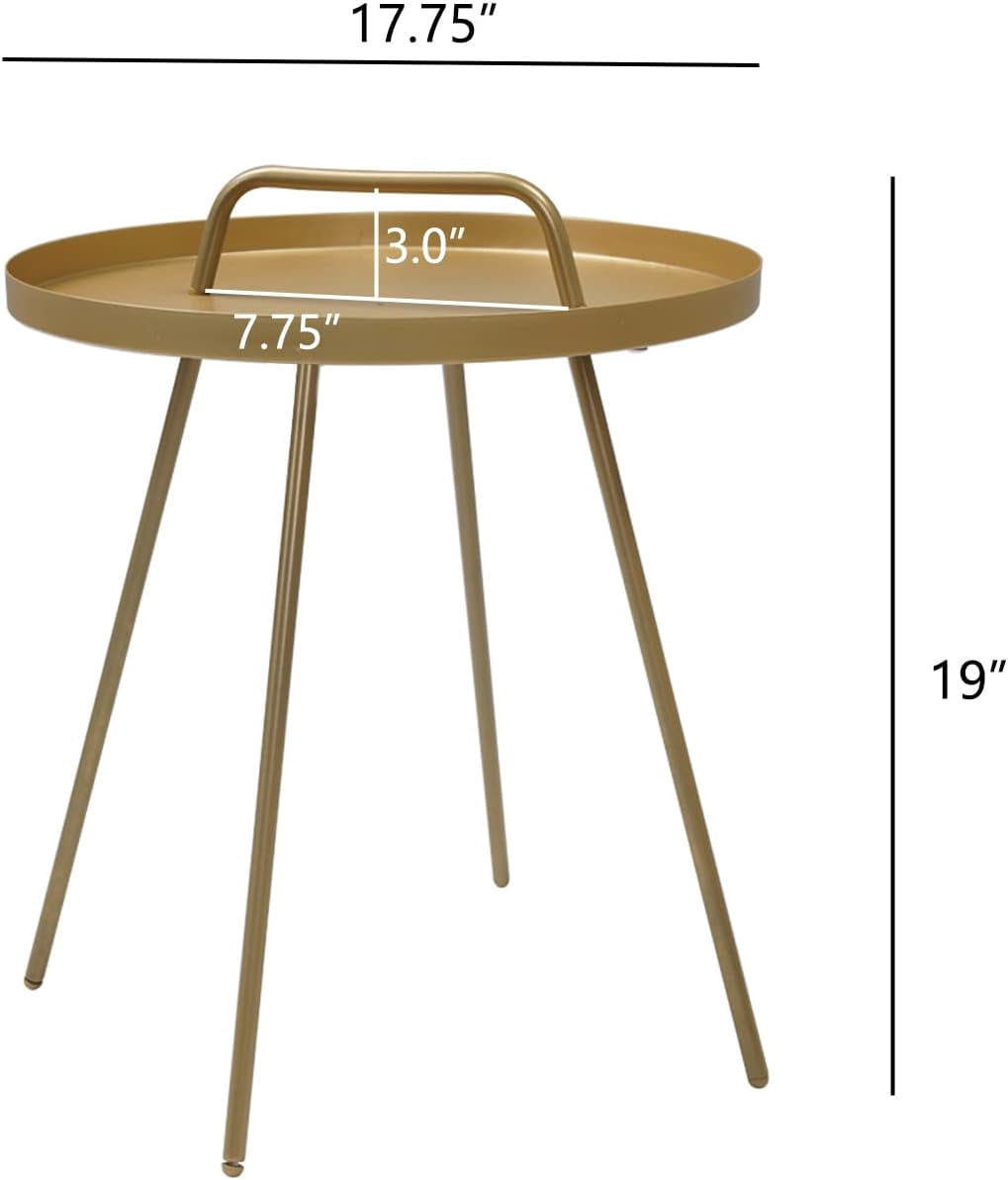 Grand Patio Round Coffee Side Table With Handle Small Steel End Table for Outdoor & Indoor, Gold