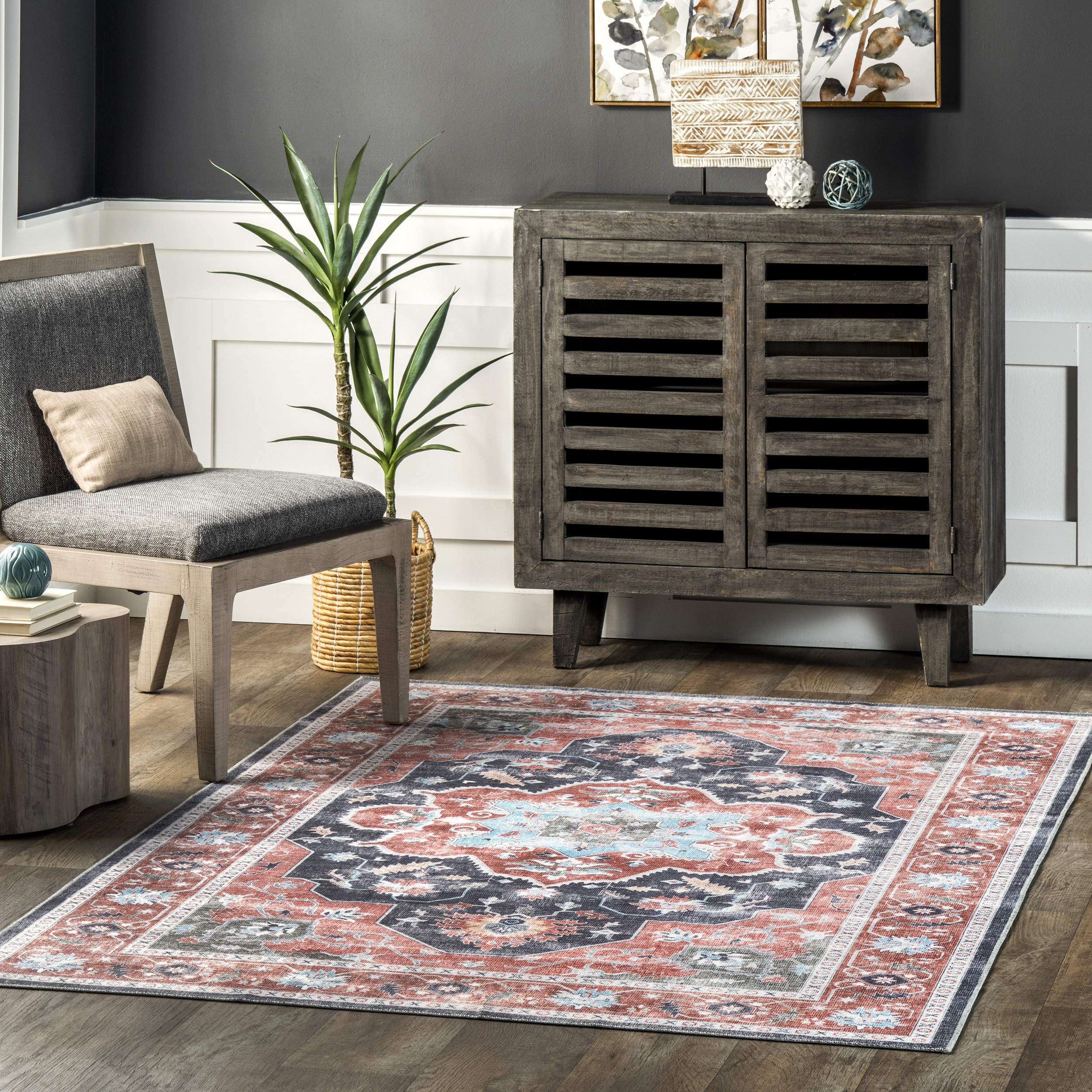 nuLOOM Jay Persian Medallion Machine Washable Area Rug, 5' x 8', Red