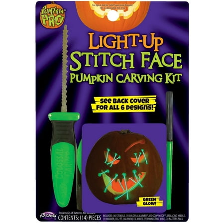 Light Up Green Stitch Face Pumpkin Carving Kit