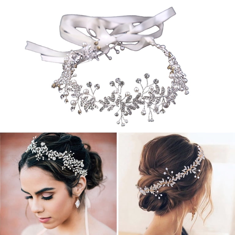 Women Retro Rhinestones Flower Leaf Headband Faux Pearl  display picture 3