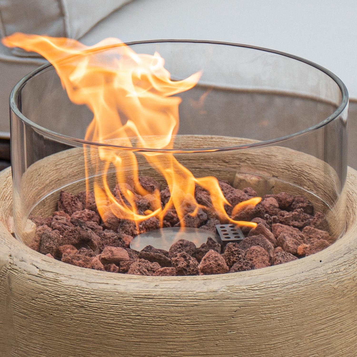COSIEST 40,000BTU 16-inch Round Outdoor Propane Fire Pit Table w Glass Wind Guard(Apricot)