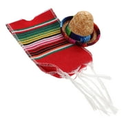 HEMOTON 1 Set Mexican Party Supplies Mini Sombrero Hat And Striped Scarf For Beer Bottles Fiesta Party Decorations Mexican Festival Accessories