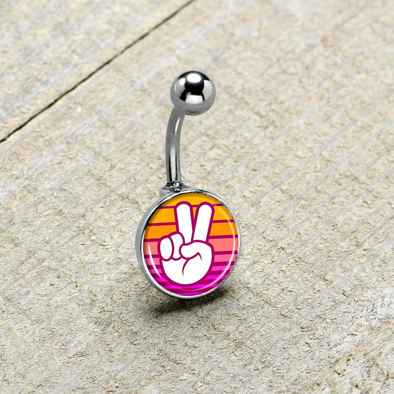 Body Candy Womens 14G 316L Steel Navel Ring Piercing Retro Stripes Peace Sign Fingers Mens Belly Button Ring Walmart
