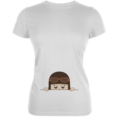 Peeking Baby Aviator Hat & Goggles White Juniors Soft T-Shirt