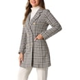 thumbnail image 4 of INSPIRE CHIC Women's Notched Lapel Elegant Plaid Double Breasted Tweed Blazer Coat XS Brown, 4 of 6