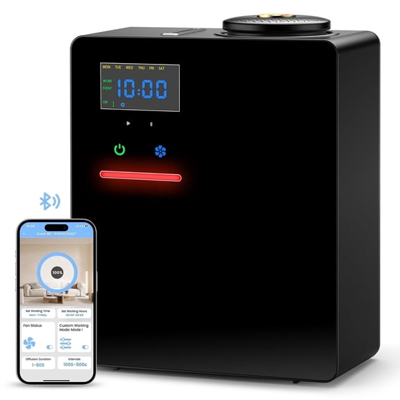 Waterless Essential Oil Diffuser 5000 Sq.Ft Coverage for Large Home, Hotel, or Office, 200ml Cold Air Scent Diffuser Machine with Bluetooth App Control, Quiet No-Heat HVAC Fragrance Diffuser