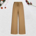 thumbnail image 2 of Arlun Womens Wide Leg Flowy Drawstring Palazzo Linen Pants Summer Beach Casual Elastic High Waisted Loose Trousers Soft Lightweight Breathable Leisure Pant Khaki XXL, 2 of 5