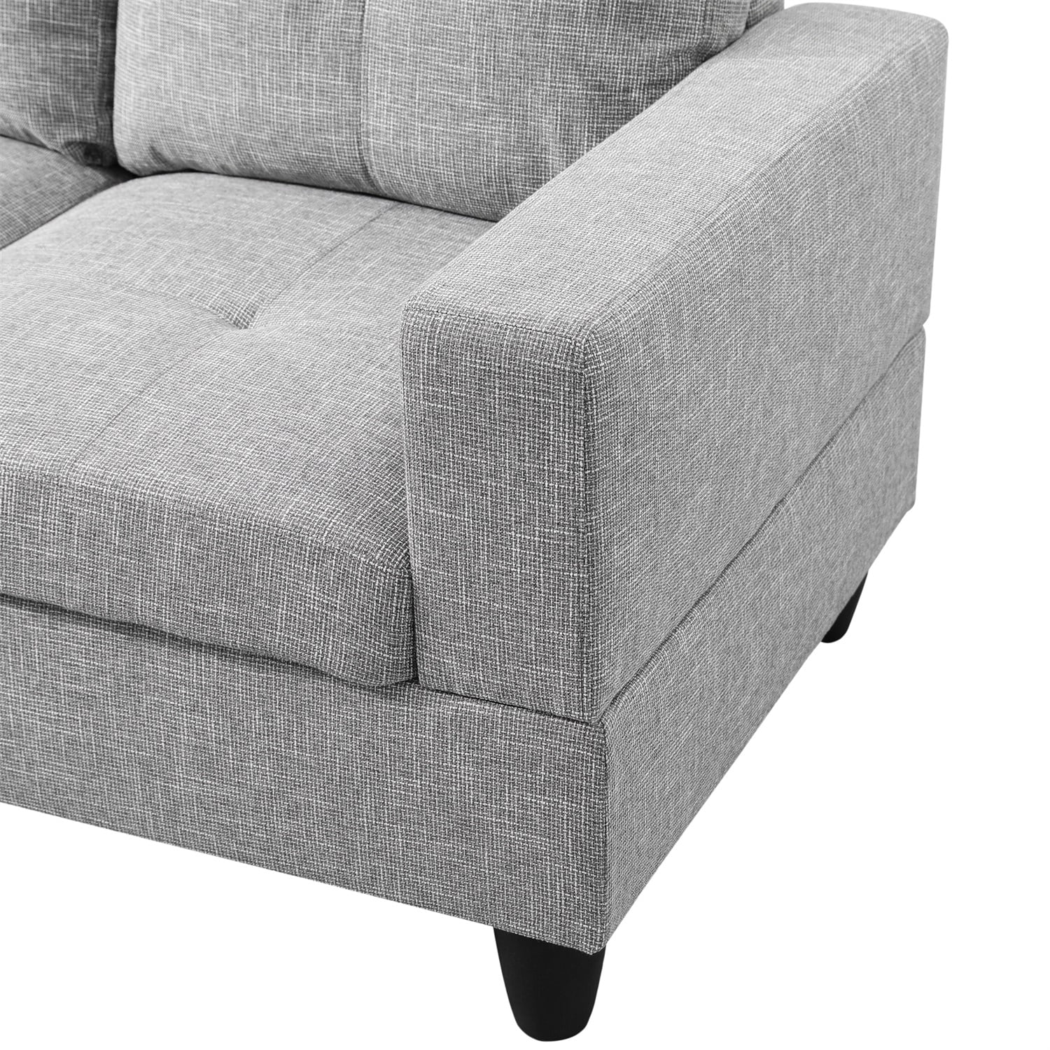 Hommoo Linen Sectional Sofa, 4 Seat Living Room Furniture Sets, Modern L-Shaped Couches and Sofas Set for Home, Light Grey(No Ottomans)