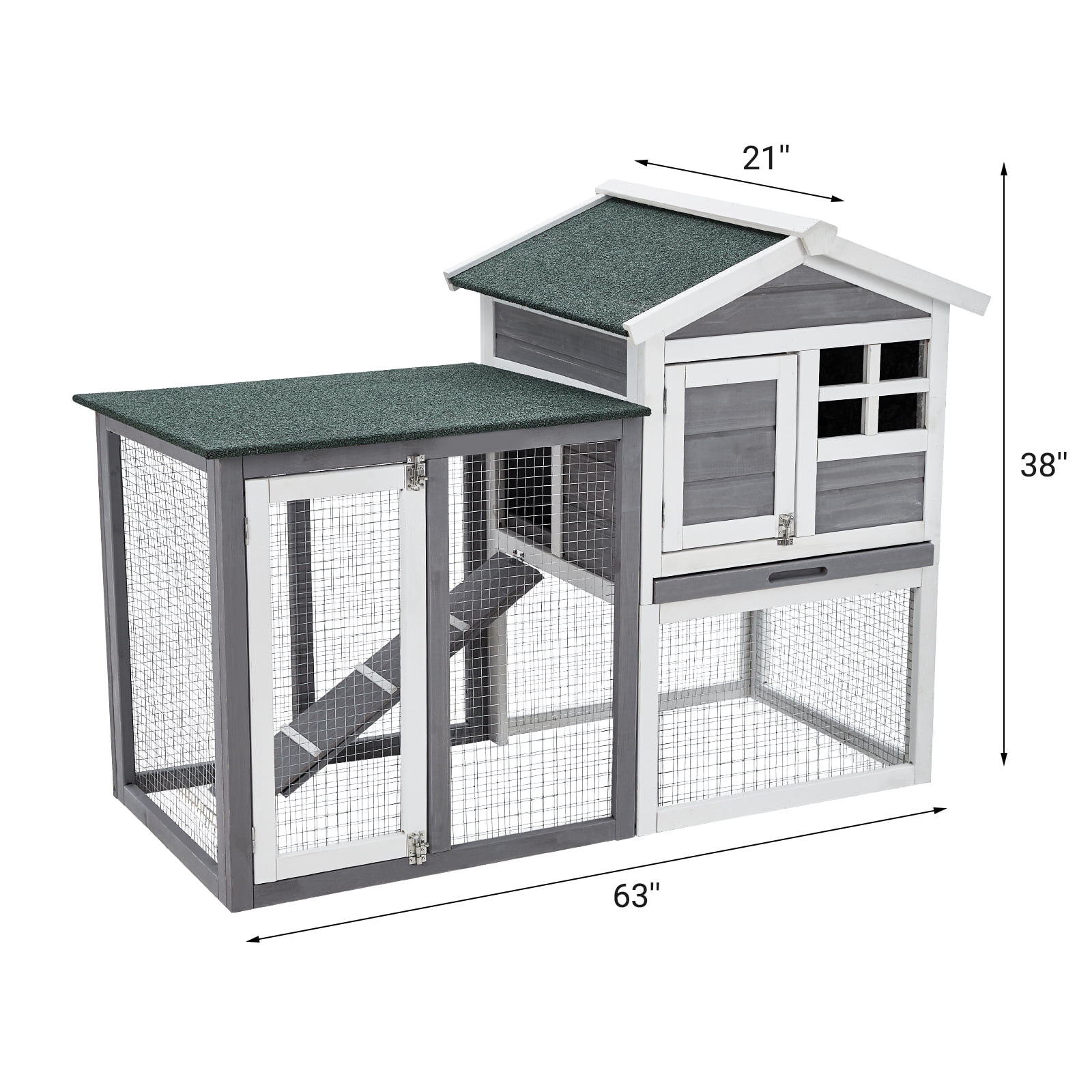 48'' Rabbit Hutch for Small Animals - Wood Pet Cage with Lockable Doors, Weather-Resistant Design, Open Courtyard, Wire Fence, and Cleaning Tray