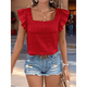thumbnail image 5 of Top de Mujer con Cuello Cuadrado y Volantes de Corta, Color Rojo, Talla L, 5 of 10