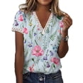 thumbnail image 1 of Camisa con ribete de encaje para mujer, camisa con estampado floral para mujer, camisa de manga corta con cuello en V, camisa para mujer, funcionalidad de alta precisión, 1 of 6