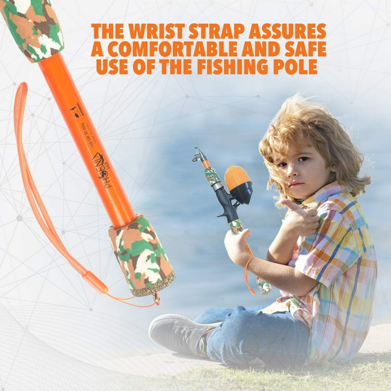 PhoenixHit Kids Fishing Pole and Tackle Box Kit - Telescopic Kids Fishing Poles for Boys Perfect to Inspire A Lifetime Passion - Durable Youth Fishing